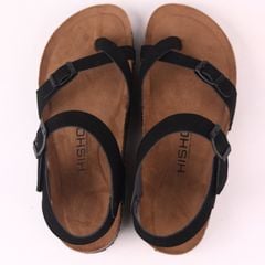 Dép đế trấu birken quai ngang sandal xỏ ngón da lộn premium HISHOO H118