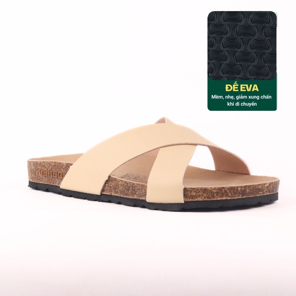 Dép đế trấu birken quai ngang chéo MẶT ĐEN HISHOO S096