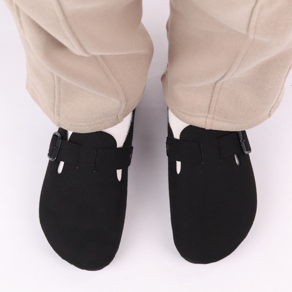Dép đế trấu sục Boston quai ngang da lộn/da saffiano HISHOO R109