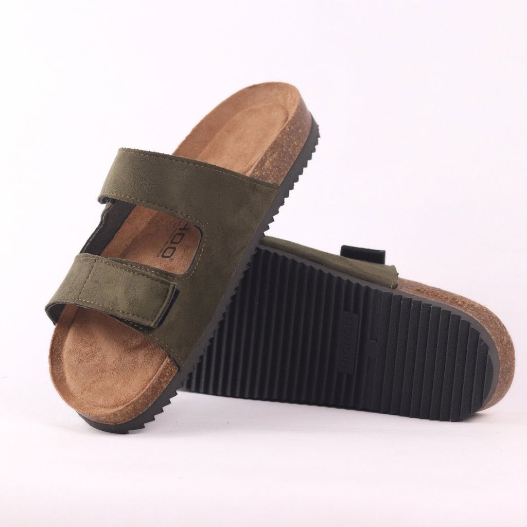 Dép đế trấu birken quai ngang xé dán da lộn premium HISHOO H105