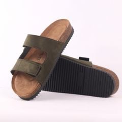 Dép đế trấu birken quai ngang xé dán da lộn premium HISHOO H105