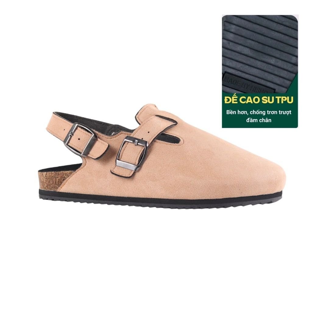 Dép đế trấu Sandal sục Boston Sandal quai ngang da lộn HISHOO R111