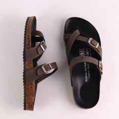 Dép đế trấu birken quai ngang xỏ ngón MẶT ĐEN da bò HISHOO M098