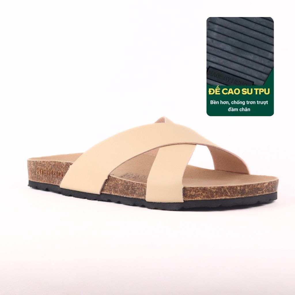 Dép đế trấu birken quai ngang chéo MẶT ĐEN HISHOO S096