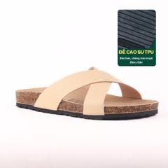 Dép đế trấu birken quai ngang chéo MẶT ĐEN HISHOO S096