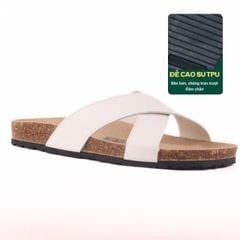 Dép đế trấu birken quai ngang chéo MẶT ĐEN da bò HISHOO M096
