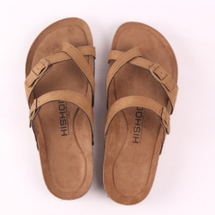 Dép đế trấu birken quai ngang xỏ ngón da lộn premium HISHOO H098