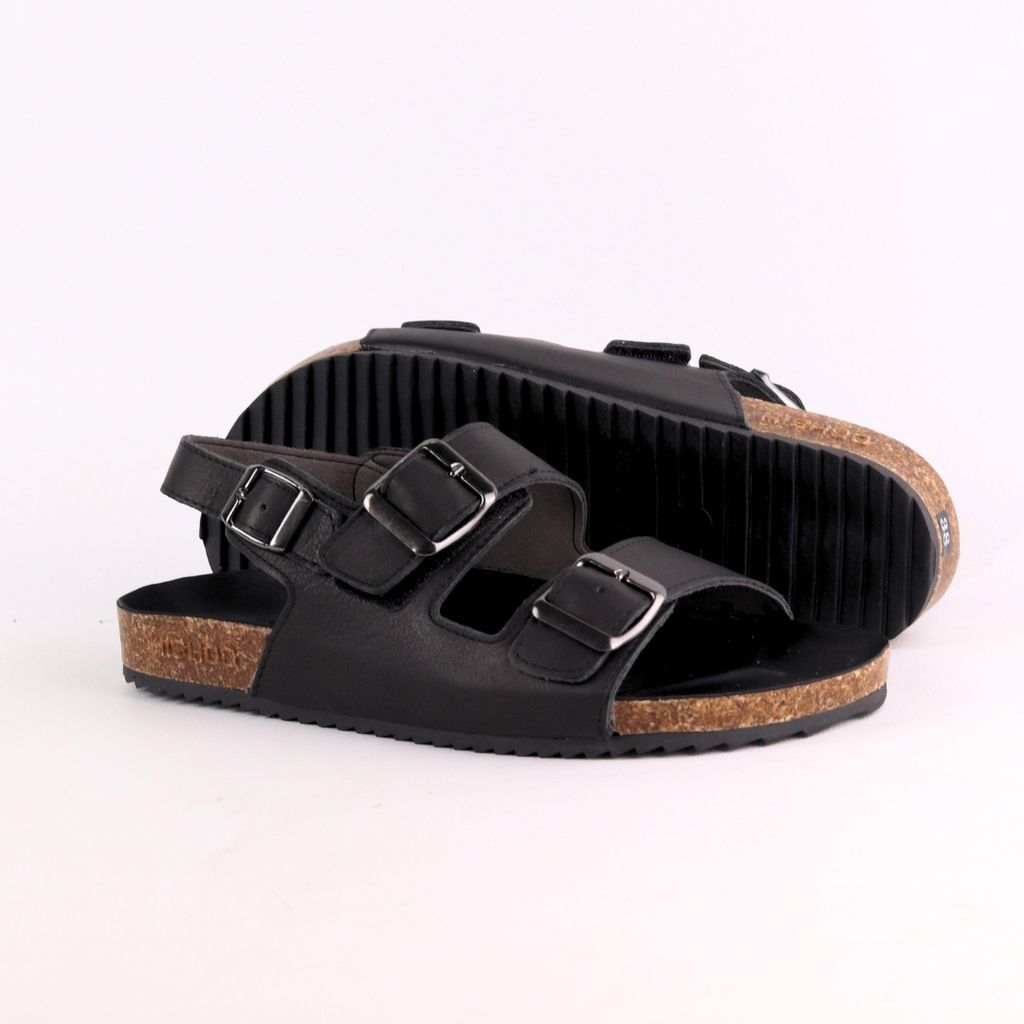 Dép đế trấu Sandal birken quai ngang 2 khoá da bò HISHOO M102