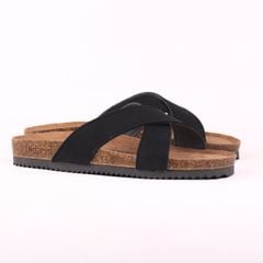 Dép đế trấu birken quai ngang chéo da lộn premium HISHOO H096