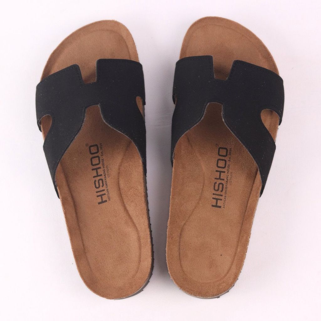 Dép đế trấu birken bé trai bé gái Chữ H da lộn premium HISHOO H095