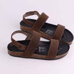 Dép đế trấu Sandal birken quai ngang da bò HISHOO M050