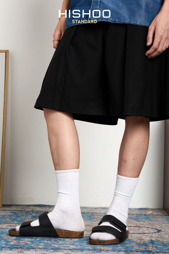 Dép đế trấu birken quai ngang xé dán MẶT ĐEN HISHOO S105