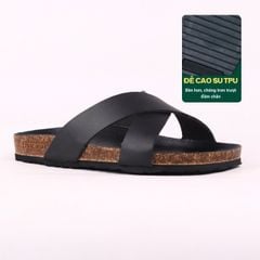 Dép đế trấu birken quai ngang chéo MẶT ĐEN HISHOO S096