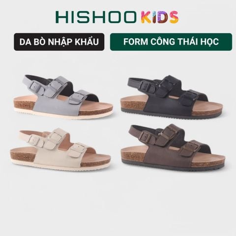Dép đế trấu sandal birken bé trai bé gái quai ngang 2 khoá premium HISHOO B102