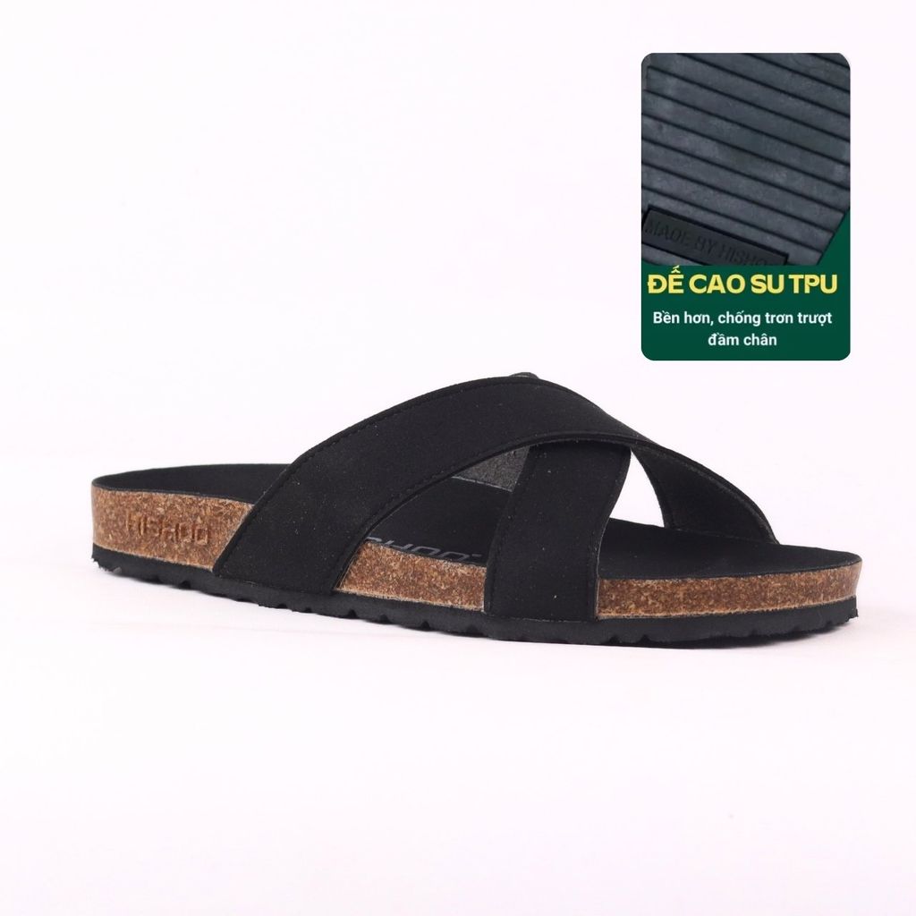 Dép đế trấu birken quai ngang chéo da lộn HISHOO R096