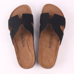 Dép đế trấu birken Chữ H da lộn premium HISHOO H095