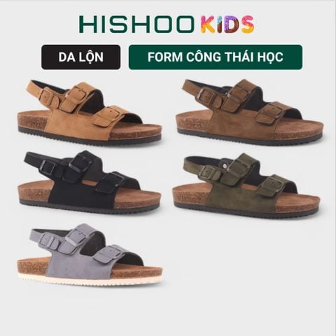 Dép đế trấu sandal birken bé trai bé gái quai ngang 2 khoá premium HISHOO H102