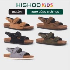 Dép đế trấu sandal birken bé trai bé gái quai ngang 2 khoá premium HISHOO H102