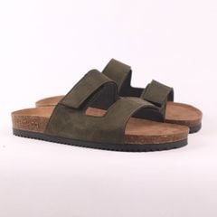 Dép đế trấu birken quai ngang xé dán da lộn premium HISHOO H105