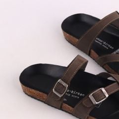 Dép đế trấu birken quai ngang xỏ ngón MẶT ĐEN da bò HISHOO M098