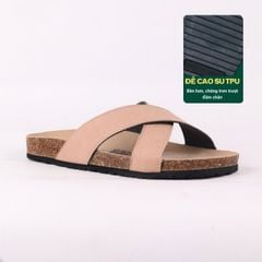 Dép đế trấu birken quai ngang chéo da lộn HISHOO R096