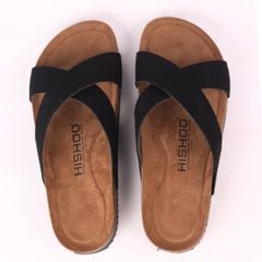 Dép đế trấu birken quai ngang chéo da lộn premium HISHOO H096