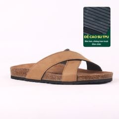 Dép đế trấu birken quai ngang chéo da lộn HISHOO R096