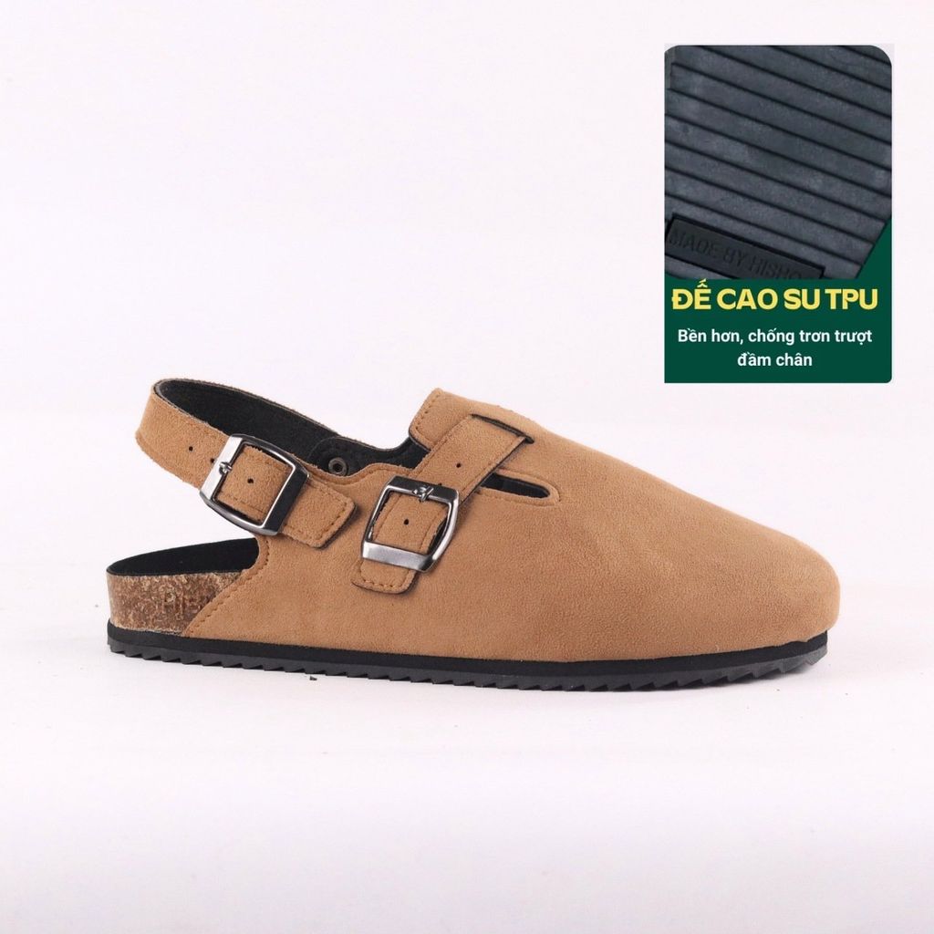 Dép đế trấu Sandal sục Boston Sandal quai ngang da lộn HISHOO R111