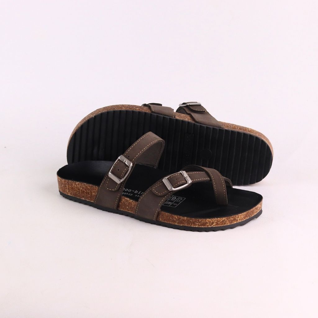 Dép đế trấu birken quai ngang xỏ ngón MẶT ĐEN da bò HISHOO M098
