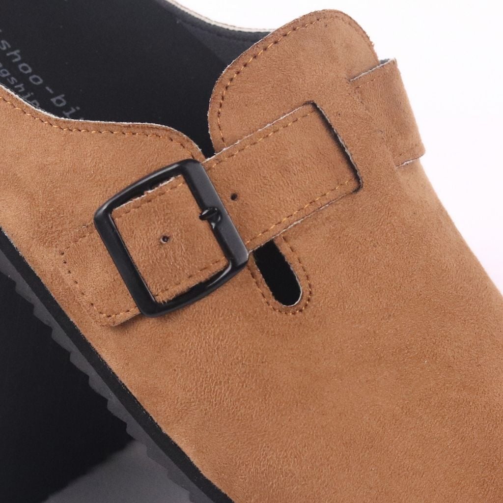 Dép đế trấu sục Boston Xám/ Kem/Bò quai ngang da lộn HISHOO R109