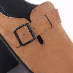 Dép đế trấu sục Boston Xám/ Kem/Bò quai ngang da lộn HISHOO R109