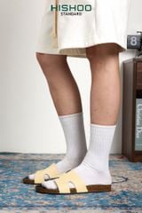 Dép đế trấu birken quai ngang chữ H MẶT ĐEN HISHOO S095