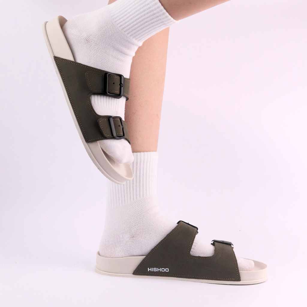 Dép quai ngang Da Nubuck 2 Khoá HISHOO D111