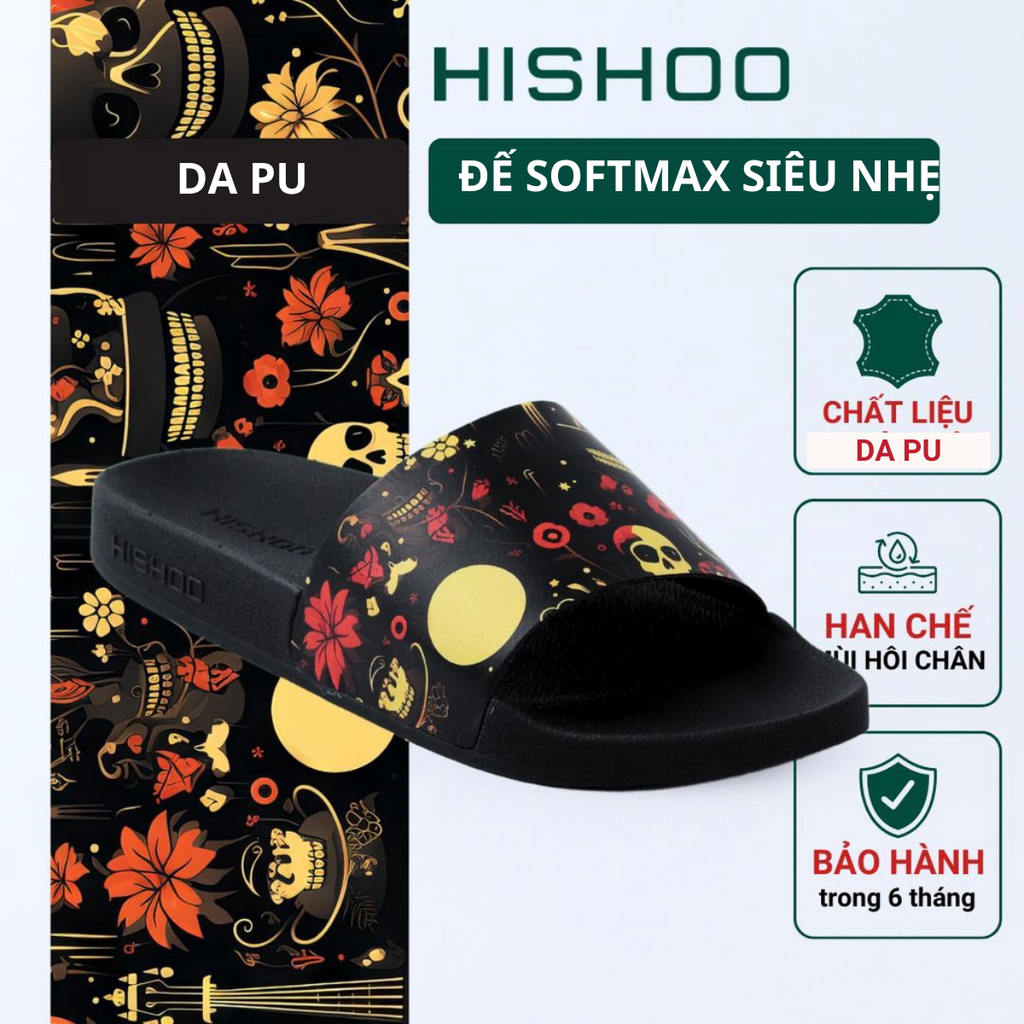 Dép quai ngang da bò In Hình Hoa Bí Ngô Nở Rộ HISHOO U113