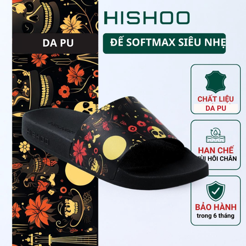 Dép quai ngang da bò In Hình Hoa Bí Ngô Nở Rộ HISHOO U113