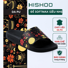 Dép quai ngang da bò In Hình Hoa Bí Ngô Nở Rộ HISHOO U113