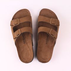 Dép đế trấu birken 2 khoá BÒ da lộn premium HISHOO H093