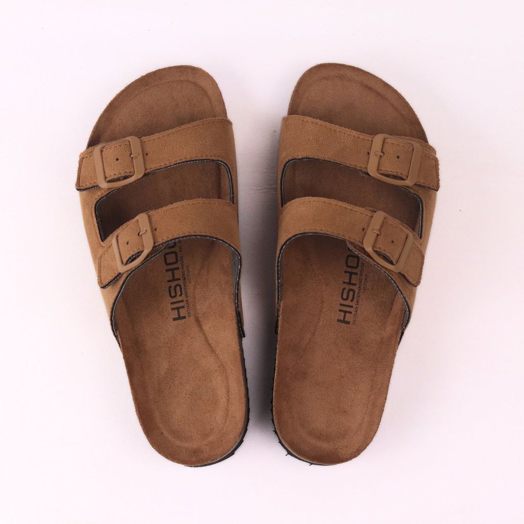 Dép đế trấu birken bé trai bé gái 2 khoá da lộn premium HISHOO H093