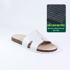 Dép đế trấu birken quai ngang chữ H MẶT ĐEN da bò HISHOO M095