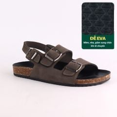 Dép đế trấu Sandal birken quai ngang 2 khoá da bò HISHOO M102