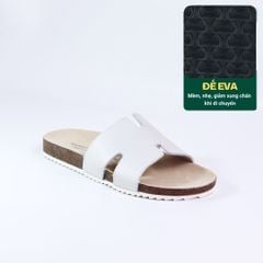 Dép đế trấu birken quai ngang chữ H MẶT ĐEN da bò HISHOO M095