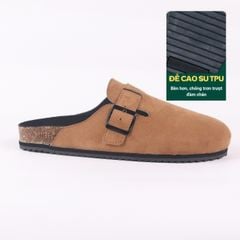 Dép đế trấu sục Boston Xám/ Kem/Bò quai ngang da lộn HISHOO R109