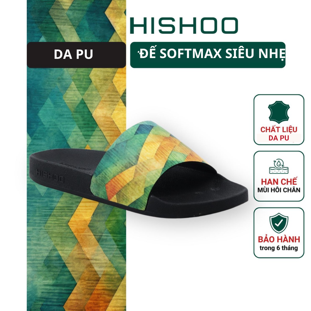 Dép quai ngang da bò In Hình Cầu Vồng Xanh HISHOO U113