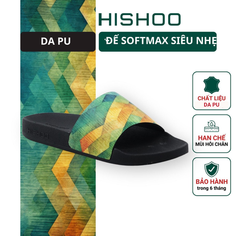 Dép quai ngang da bò In Hình Cầu Vồng Xanh HISHOO U113