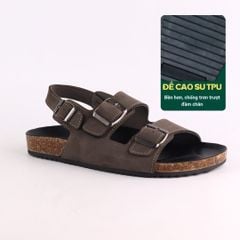Dép đế trấu Sandal birken quai ngang 2 khoá da bò HISHOO M102