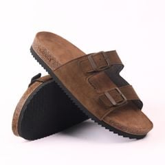 Dép đế trấu birken 2 khoá da lộn premium HISHOO H093