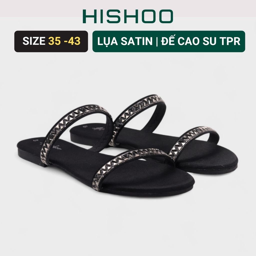Dép lê nữ quai ngang đính Satin Ziczac HISHOO S123