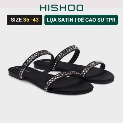 Dép lê nữ quai ngang đính Satin Ziczac HISHOO S123