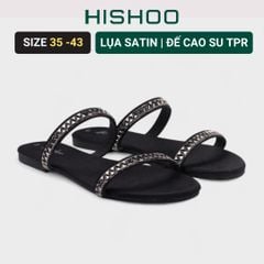 Dép lê nữ quai ngang đính Satin Ziczac HISHOO S123
