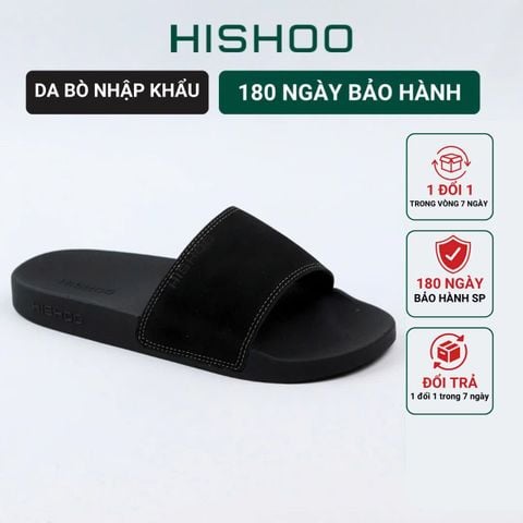 Dép quai ngang da bò Đen HISHOO U114